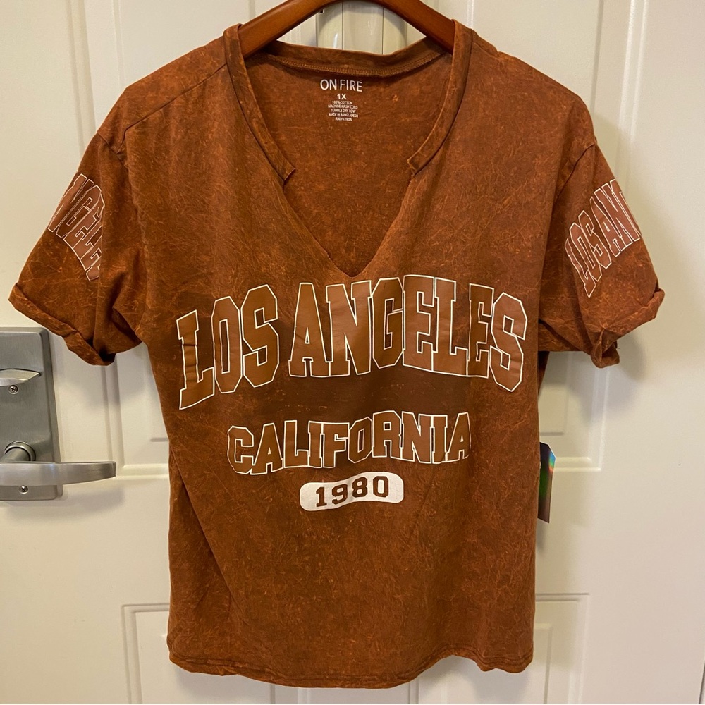 On Fire Rust V-Neck T-Shirt